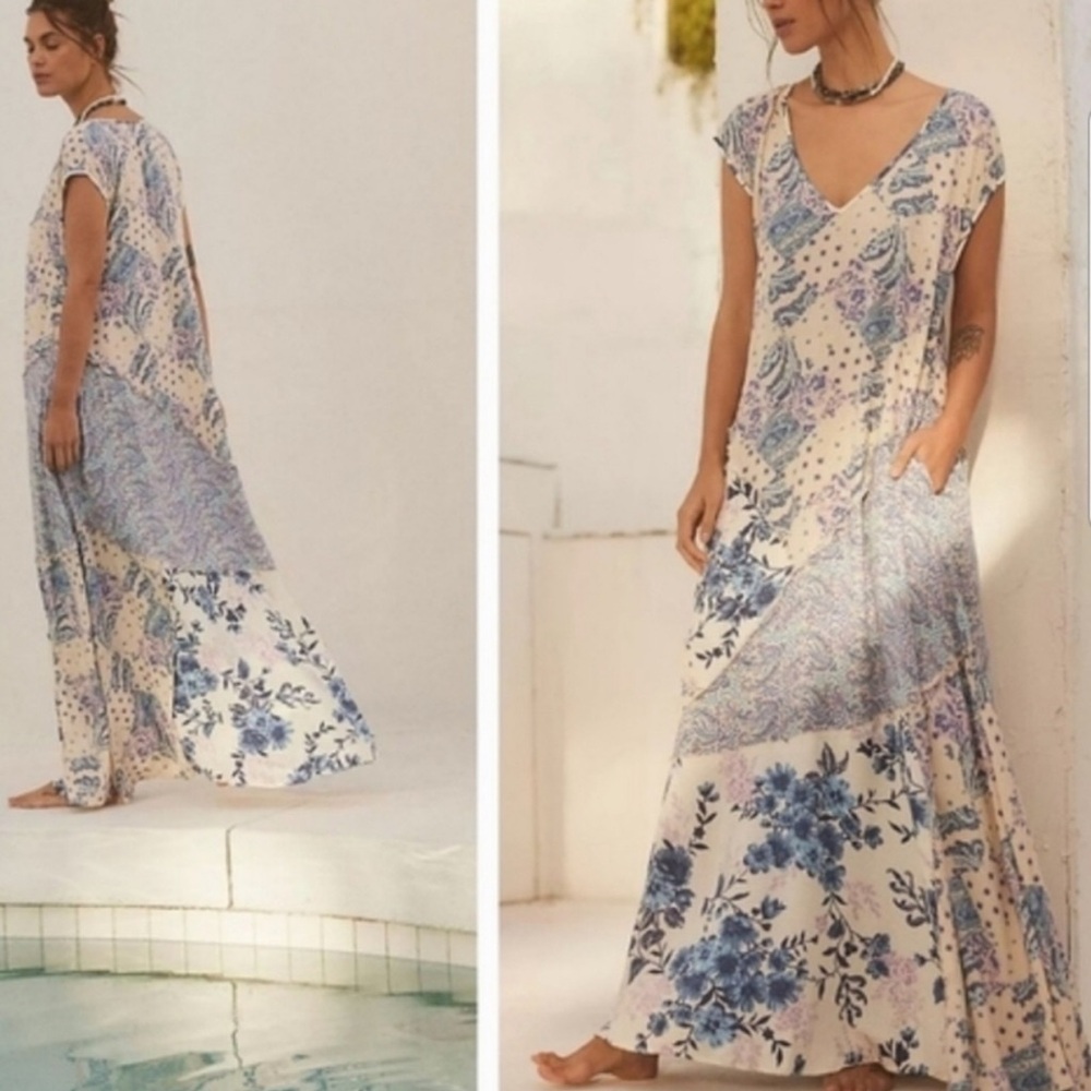 Free People Desert Flower Blue Combo Patchwork Maxi Dress - Picture 9 of 16